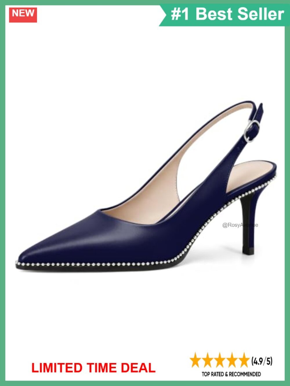 Beaded Slingback Kitten Heels Point Toe Faux Leather Pumps